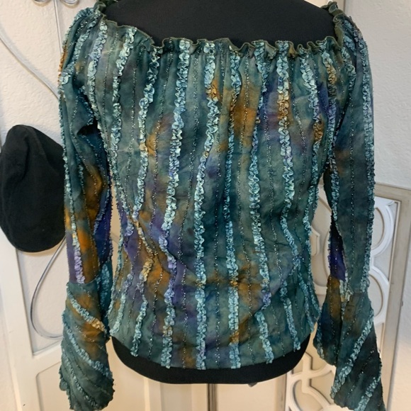 Women’s boho, bohemian crop top shirt blouse with open sleeves. - Picture 4 of 11